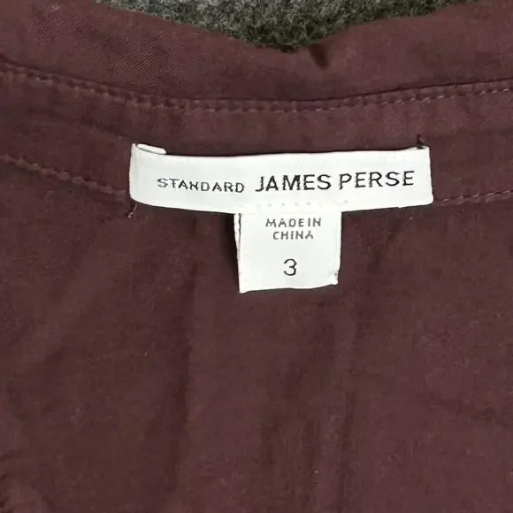 James Perse Shirt Womens 3 Burgundy Button Front Roll Tab Sleeve Cotton Slim Fit - Picture 5 of 10